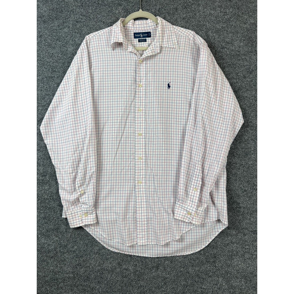 Polo Ralph Lauren Shirt Mens 15.5 34/35 White Red Blue Tattersall Check Preppy